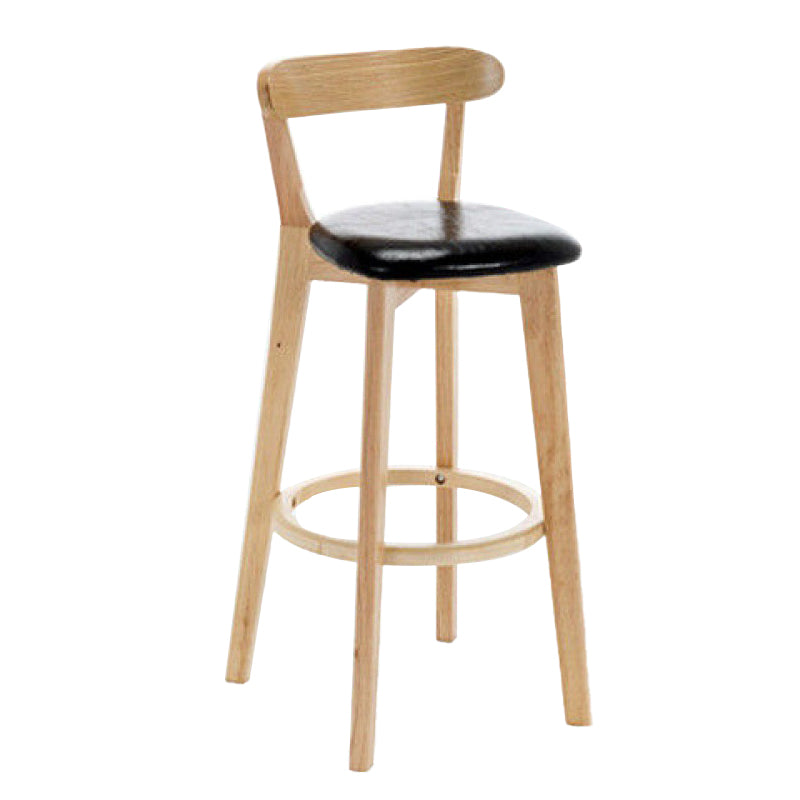 Industrial Backrest Counter Stool Rubber Wood Cafe Bar Stool with Cushion and Pedal