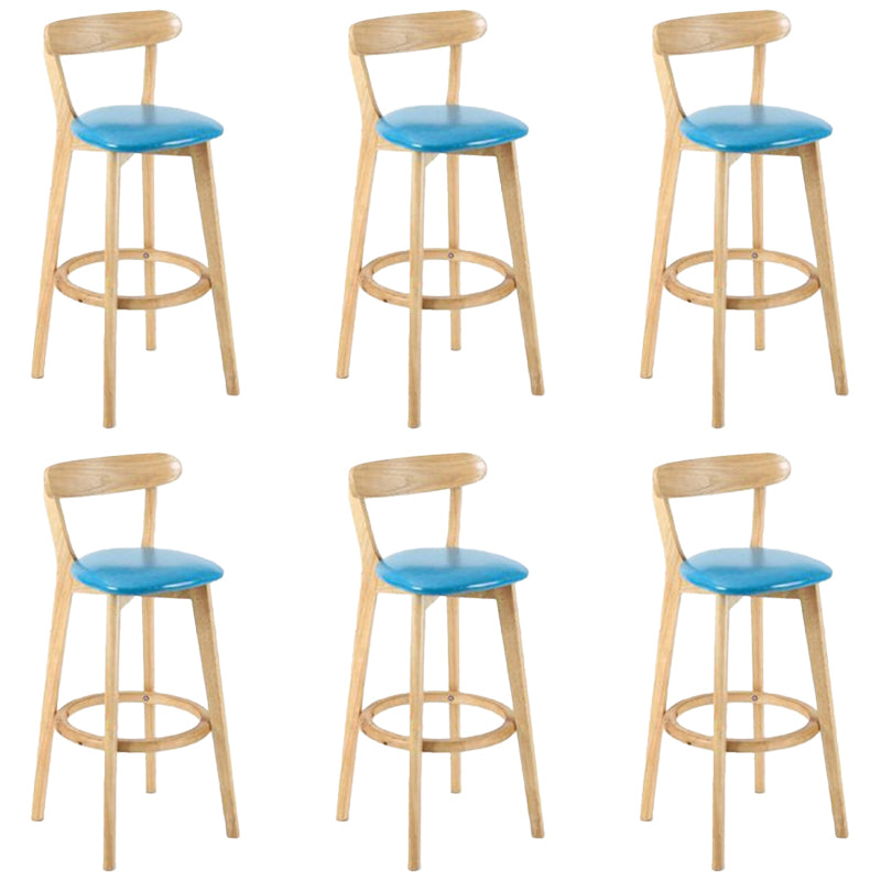 Industrial Backrest Counter Stool Rubber Wood Cafe Bar Stool with Cushion and Pedal