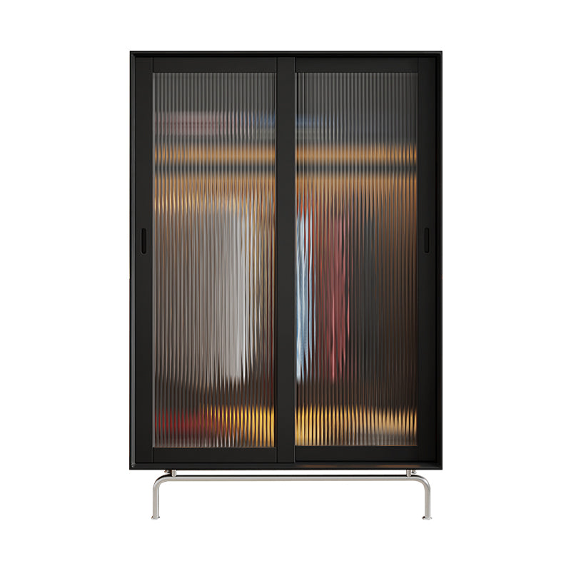 Pine Wood Black Storage Cabinet Modern Cabinet with Glass Doors