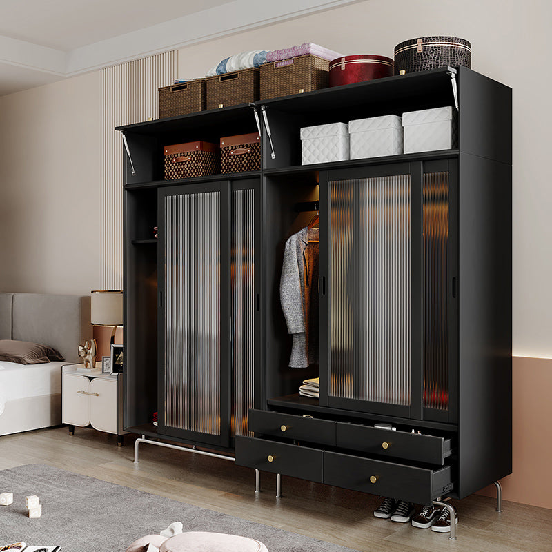 Pine Wood Black Storage Cabinet Modern Cabinet with Glass Doors