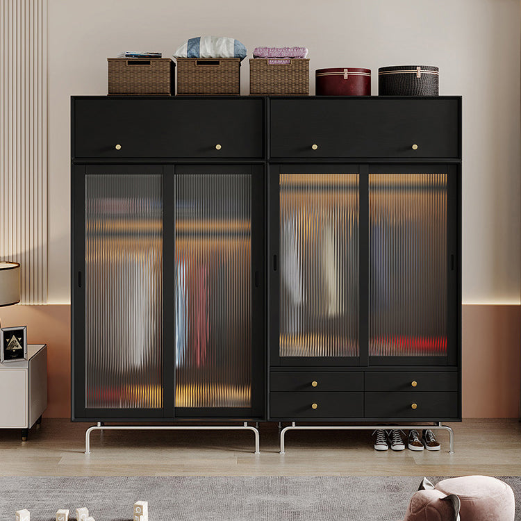 Pine Wood Black Storage Cabinet Modern Cabinet with Glass Doors