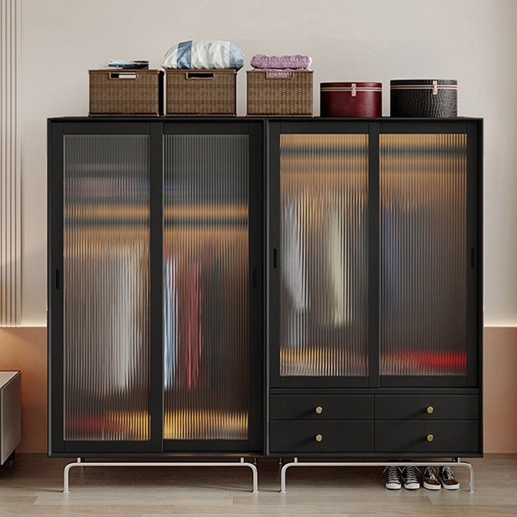 Pine Wood Black Storage Cabinet Modern Cabinet with Glass Doors