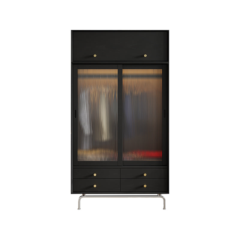 Pine Wood Black Storage Cabinet Modern Cabinet with Glass Doors