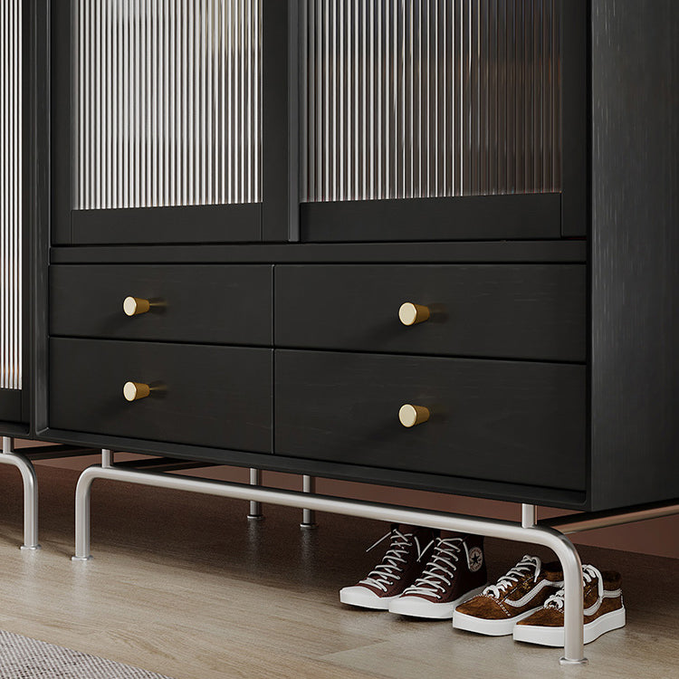 Pine Wood Black Storage Cabinet Modern Cabinet with Glass Doors