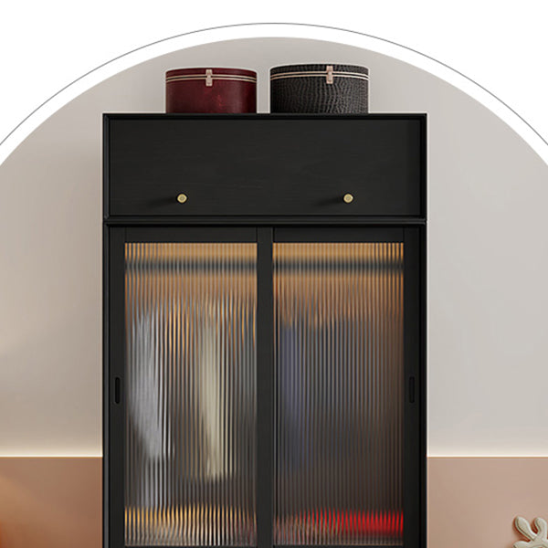 Pine Wood Black Storage Cabinet Modern Cabinet with Glass Doors