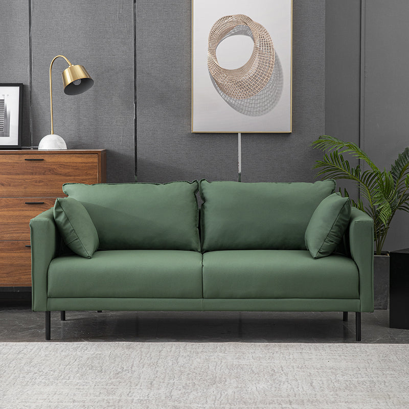 Contemporary Faux Leather Sofa with 2 Pillows Square Arm Settee