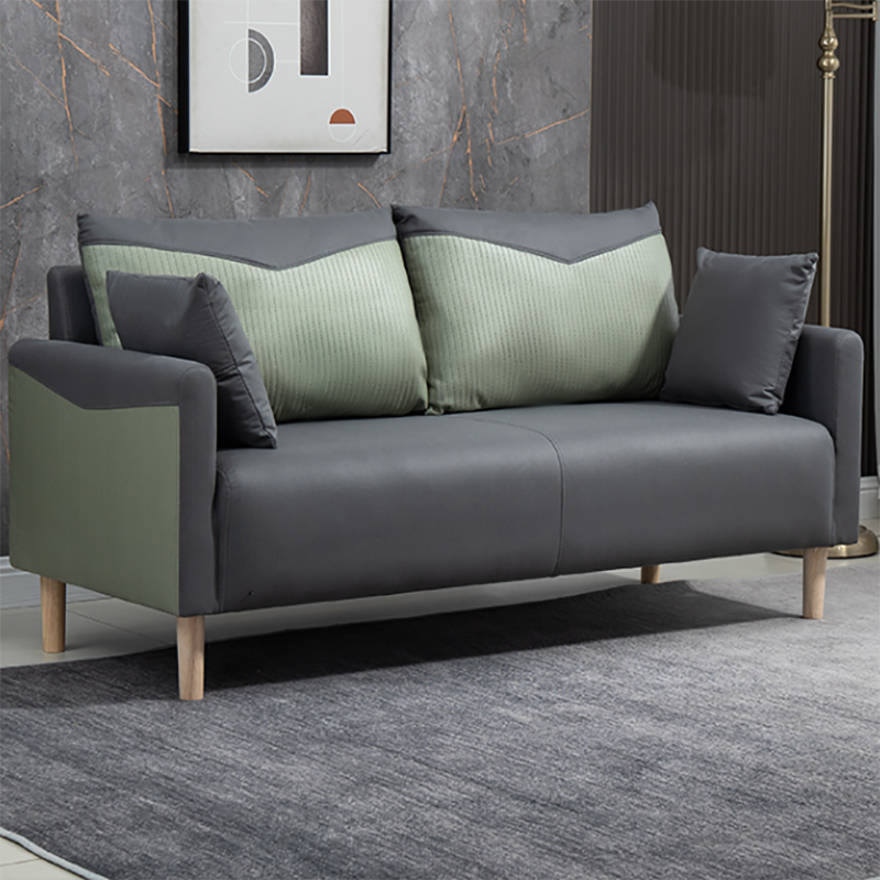 Contemporary Sofa with 2 Pillows Square Arm Living Room Seating