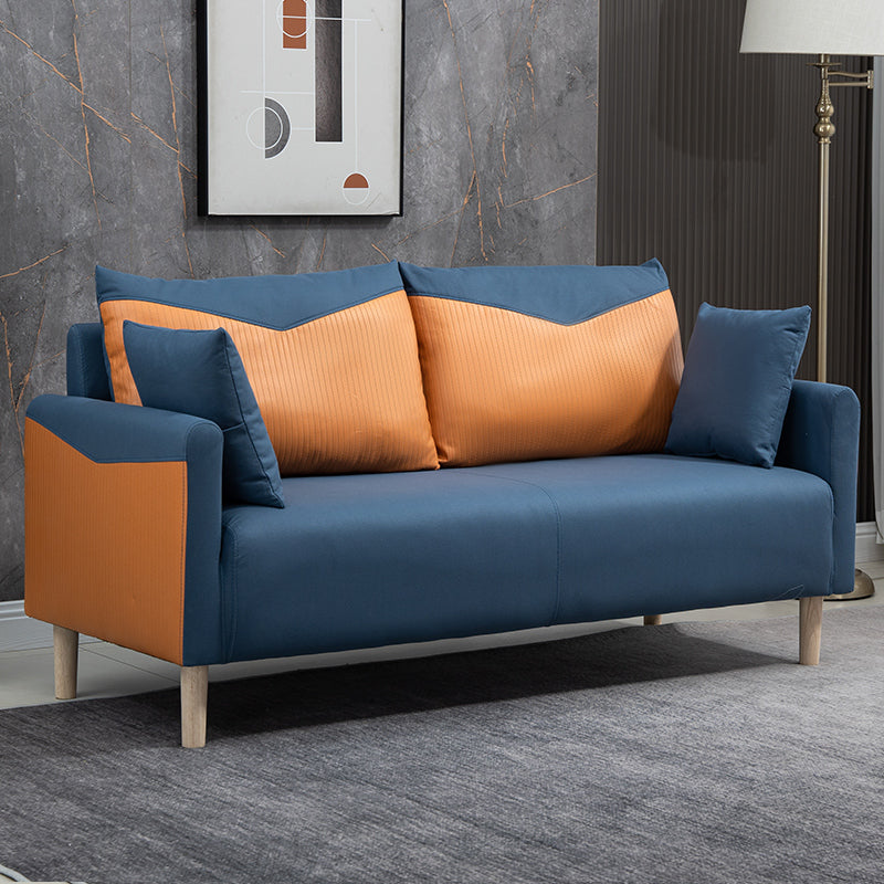 Contemporary Sofa with 2 Pillows Square Arm Living Room Seating