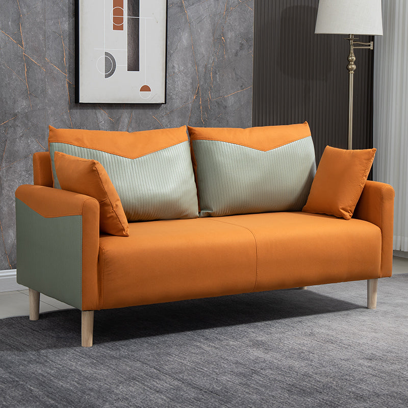 Contemporary Sofa with 2 Pillows Square Arm Living Room Seating
