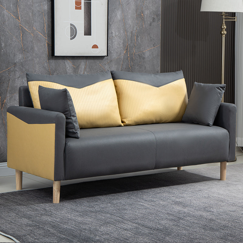 Contemporary Sofa with 2 Pillows Square Arm Living Room Seating