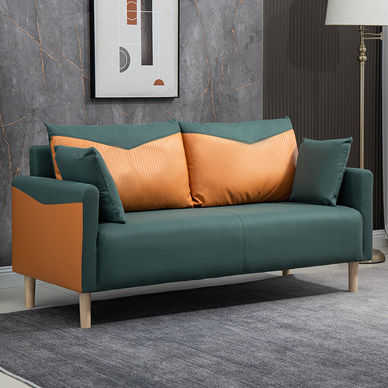 Contemporary Sofa with 2 Pillows Square Arm Living Room Seating