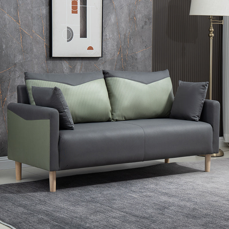 Contemporary Sofa with 2 Pillows Square Arm Living Room Seating