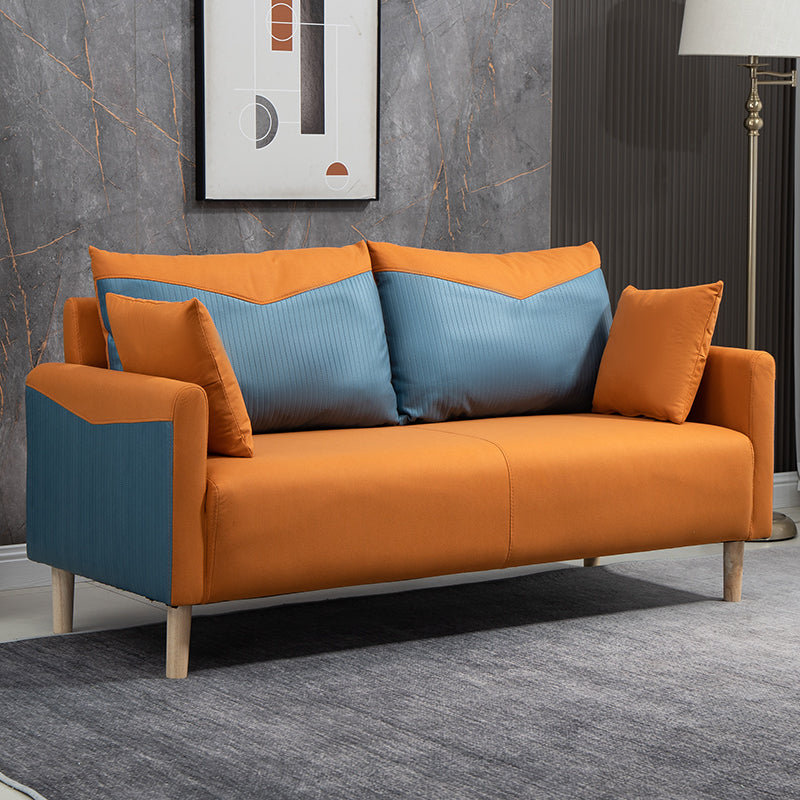 Contemporary Sofa with 2 Pillows Square Arm Living Room Seating