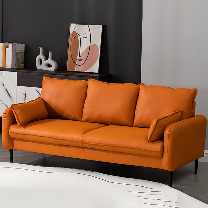 3-Seater Leather Square Arm Pillows Back Sofa for Living Room