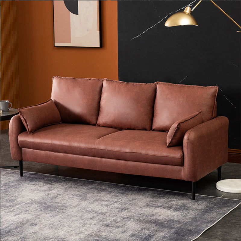 3-Seater Leather Square Arm Pillows Back Sofa for Living Room