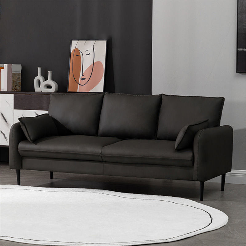 3-Seater Leather Square Arm Pillows Back Sofa for Living Room