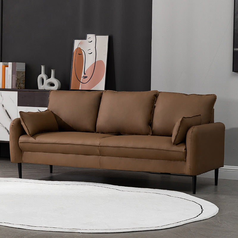 3-Seater Leather Square Arm Pillows Back Sofa for Living Room