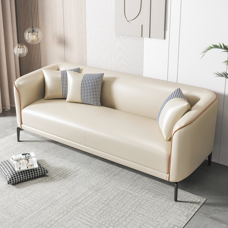 Scandinavian Faux Leather Sofa Living Room Tuxedo Arm Loveseat
