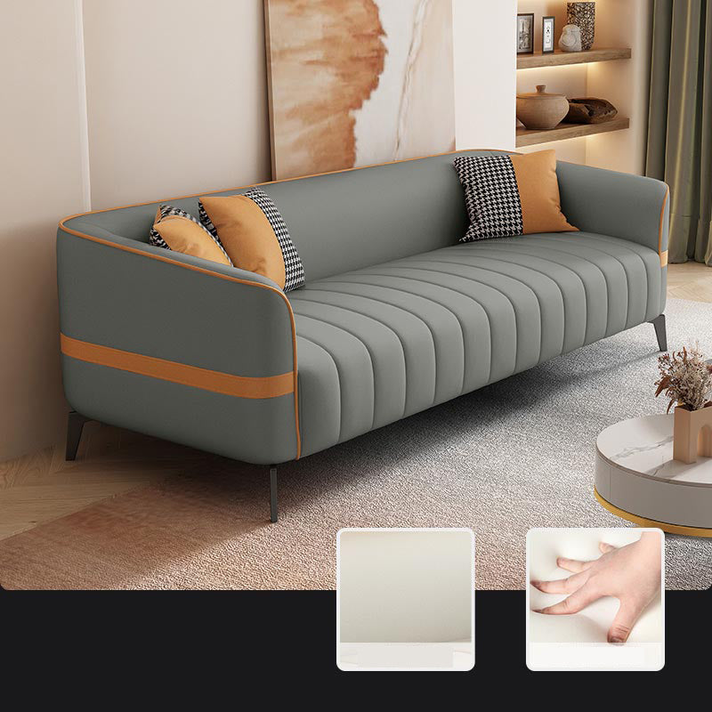 Sloped Arm Faux Leather Sofa Nordic 26" H Seating with Single Cushion