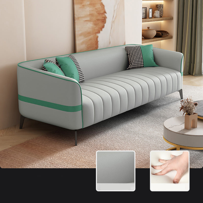 Sloped Arm Faux Leather Sofa Nordic 26" H Seating with Single Cushion