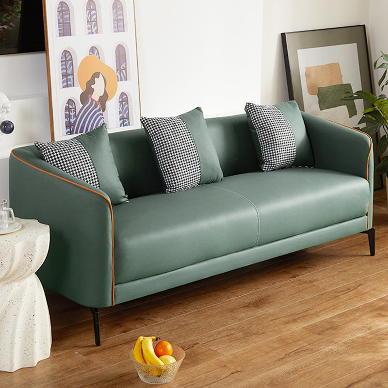Sloped Arm Faux Leather Sofa Nordic 26" H Seating with Single Cushion