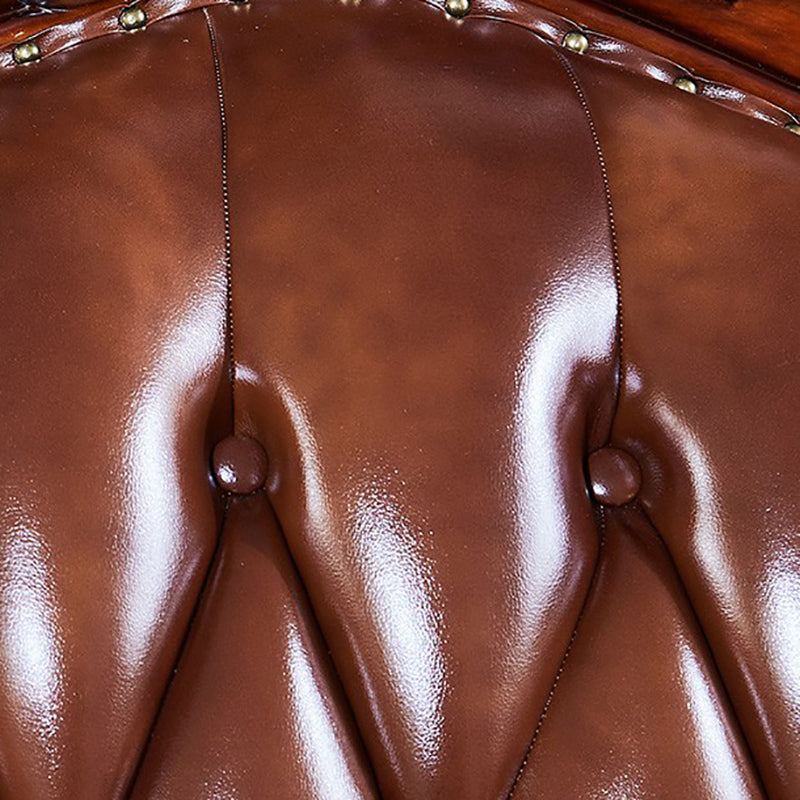 Genuine Leather Tufted Back Sofa Leather Round Arm Sofa in Brown