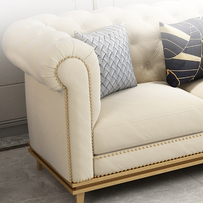 32.67" H Tufted Back Chesterfield Sofa Leather Tuxedo Arm Sofa