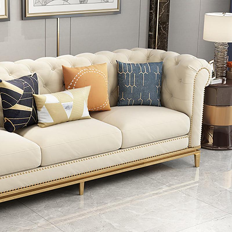 32.67" H Tufted Back Chesterfield Sofa Leather Tuxedo Arm Sofa