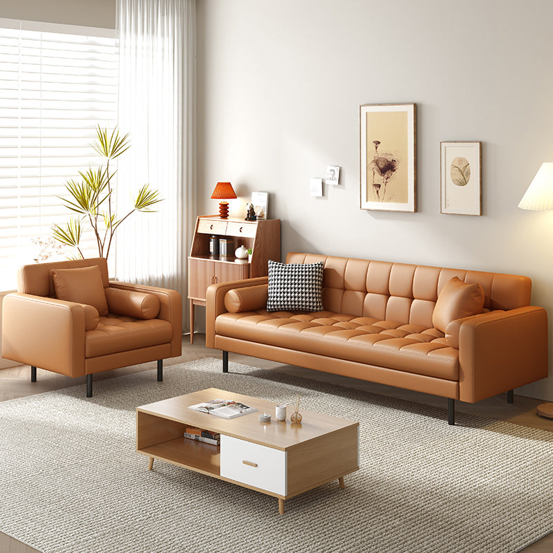 Industrial Square Arms Sofa Pillows Included Back Settee with Metal Legs