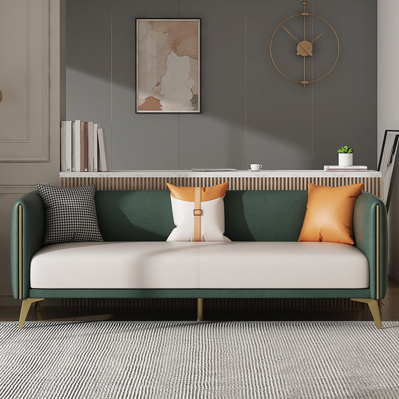 Wooden Square Arms Sofa Pillows Included Back Settee with Metal Legs