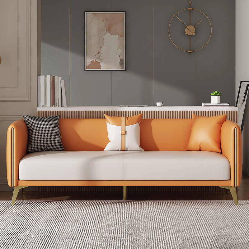 Wooden Square Arms Sofa Pillows Included Back Settee with Metal Legs