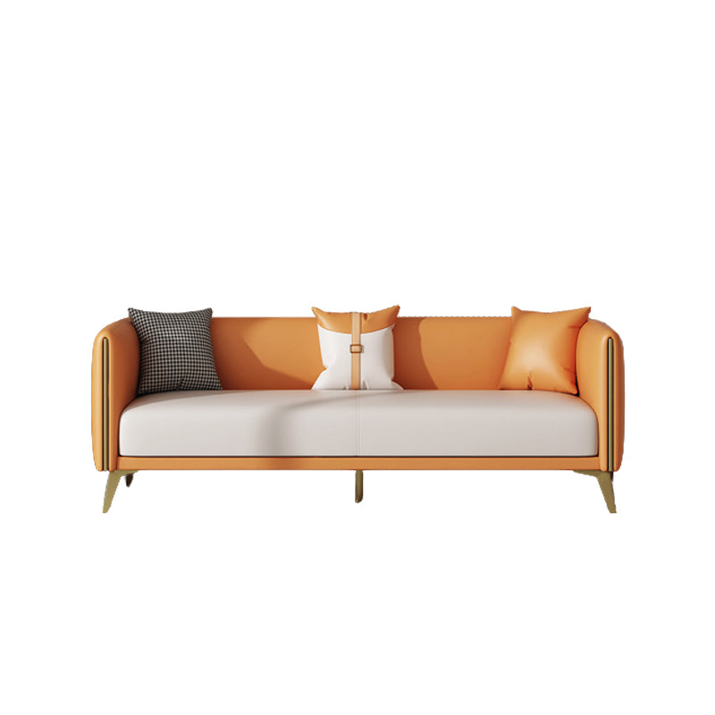 Wooden Square Arms Sofa Pillows Included Back Settee with Metal Legs