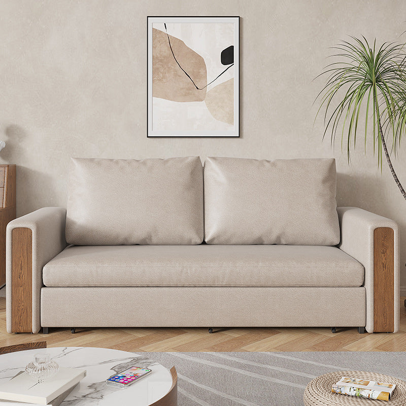 Leather Square Arm Sofa Bed Solid Color Storage Sofa Bed for Apartment