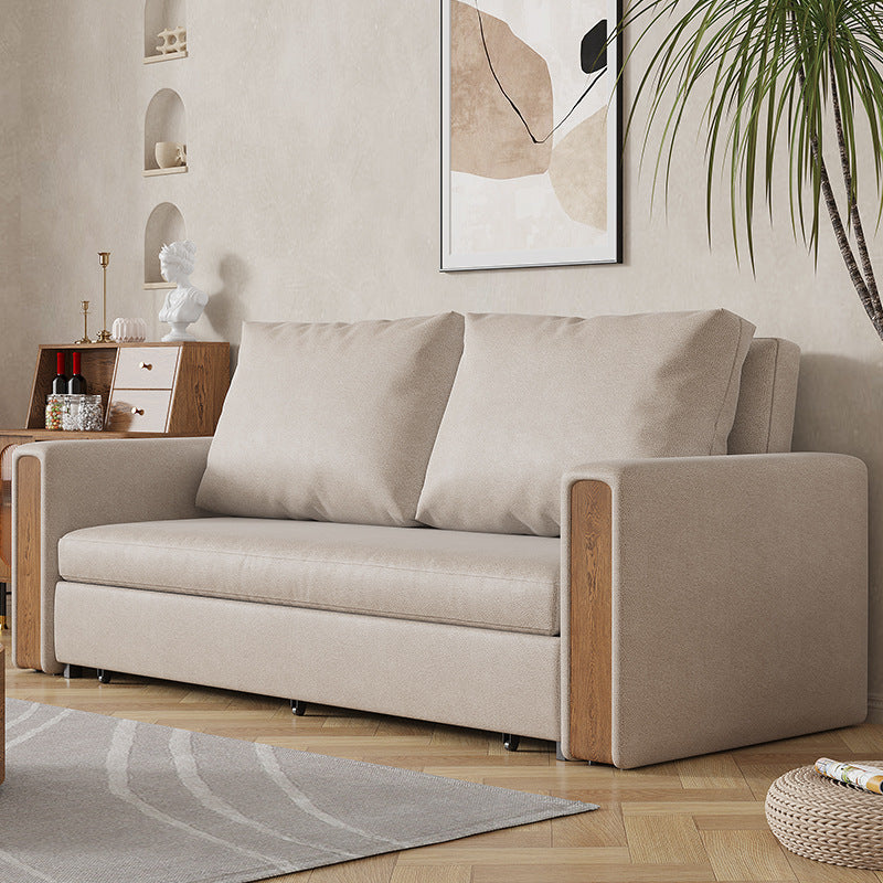 Leather Square Arm Sofa Bed Solid Color Storage Sofa Bed for Apartment