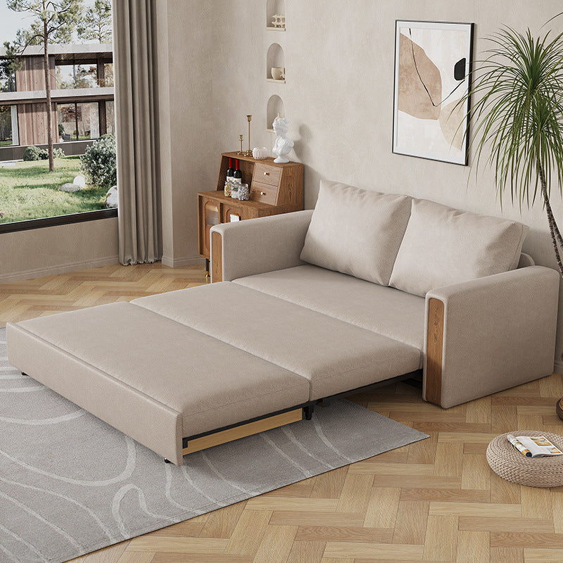 Leather Square Arm Sofa Bed Solid Color Storage Sofa Bed for Apartment