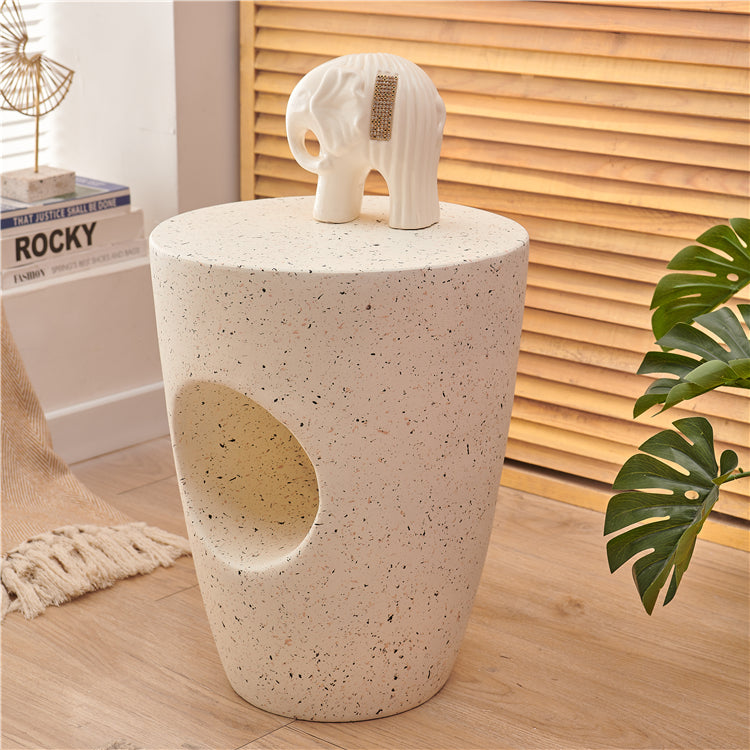 14.2" W x 14.2" D x 18.5" H Accent Side Table Cement with A Hole Corner Table in White
