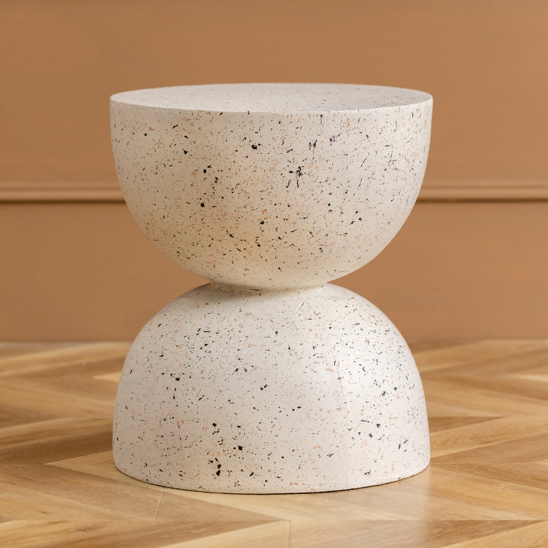 Double Semicircle Shape Side End Snack Table White Cement Corner Table