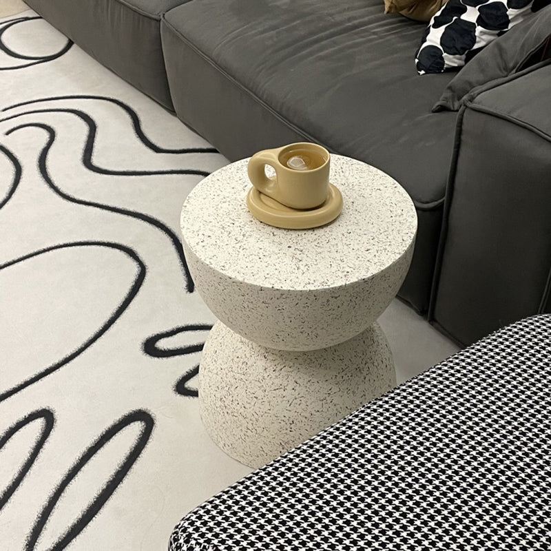 Double Semicircle Shape Side End Snack Table White Cement Corner Table