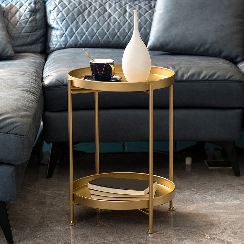 Round Shape Accent Side Table Metal Contemporary with Storage End Table