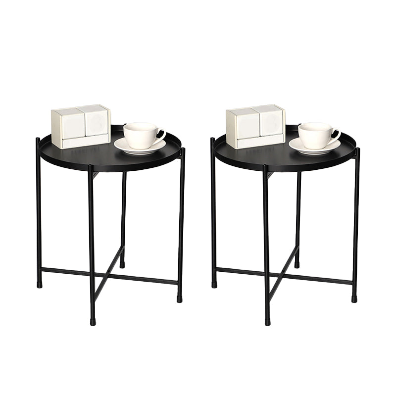 Round Shape Accent Side Table Metal Contemporary with Storage End Table