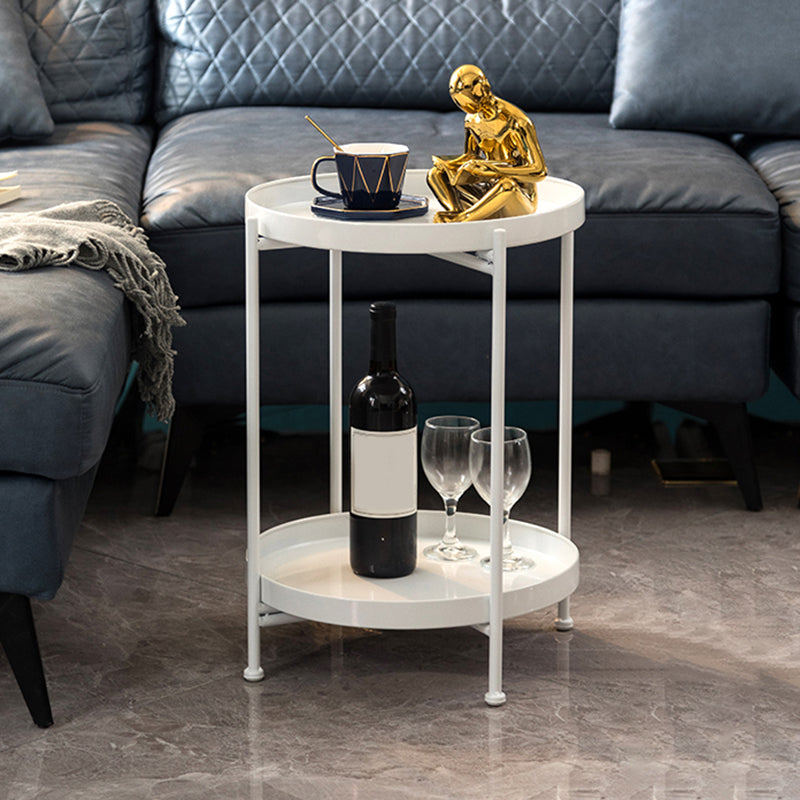 Round Shape Accent Side Table Metal Contemporary with Storage End Table