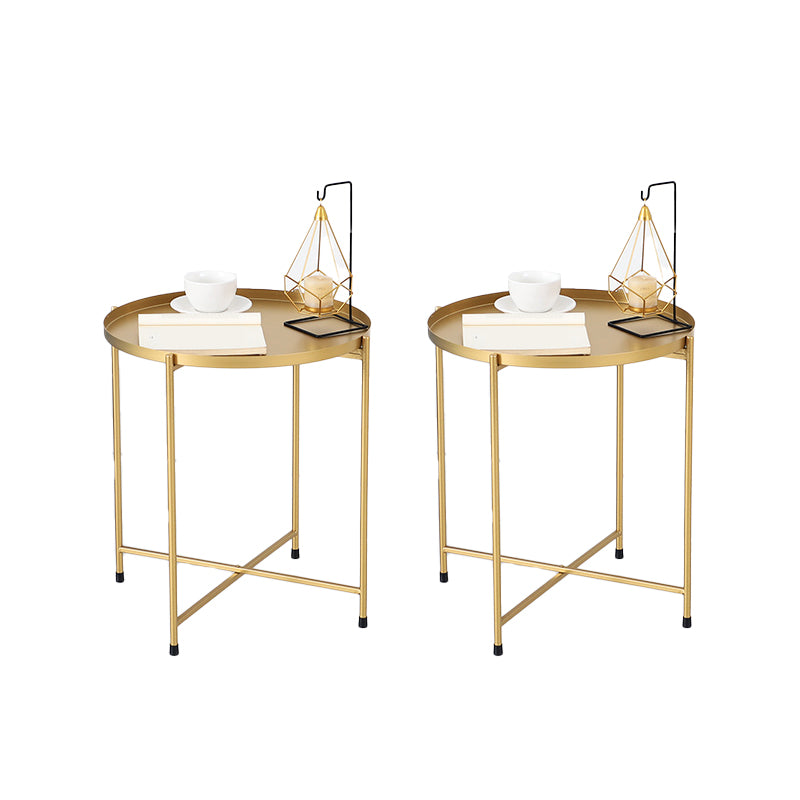 Round Shape Accent Side Table Metal Contemporary with Storage End Table