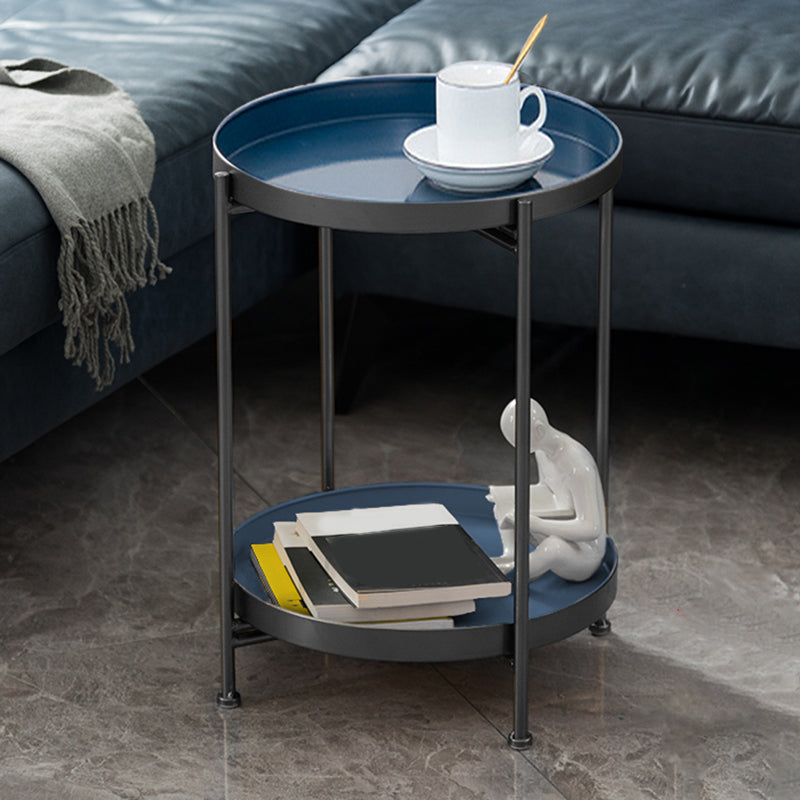 Round Shape Accent Side Table Metal Contemporary with Storage End Table