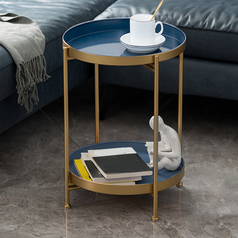 Round Shape Accent Side Table Metal Contemporary with Storage End Table