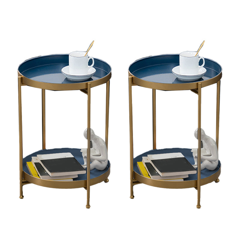 Round Shape Accent Side Table Metal Contemporary with Storage End Table