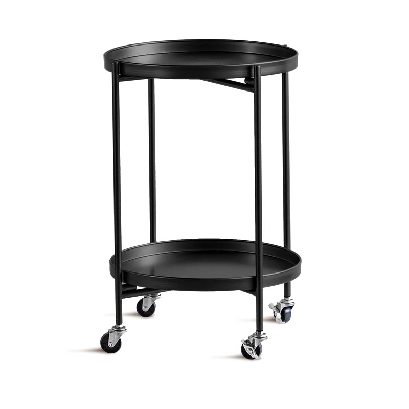 Round Shape Accent Side Table Metal Contemporary with Storage End Table