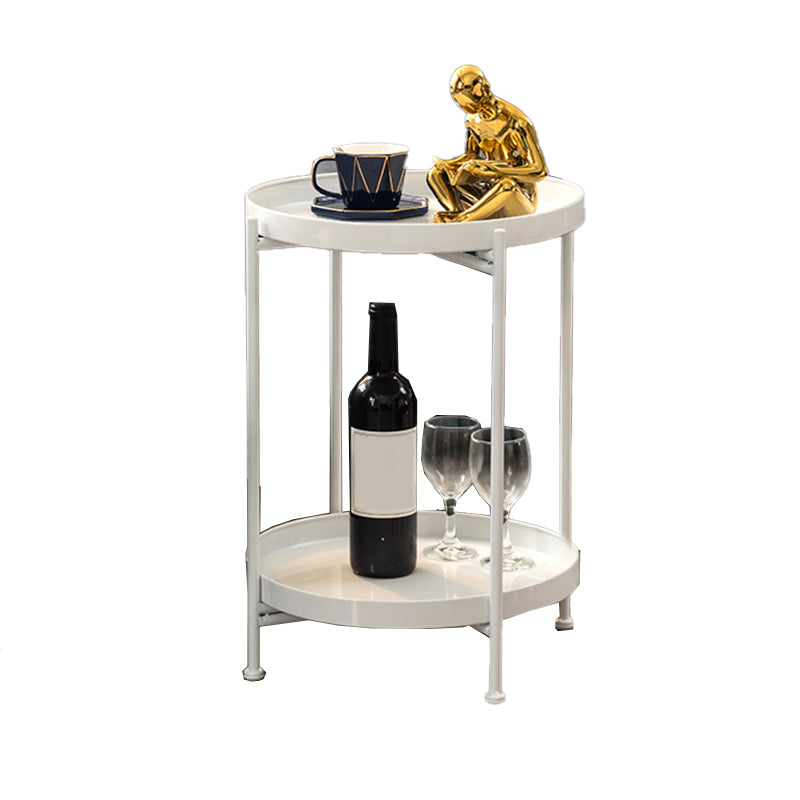 Round Shape Accent Side Table Metal Contemporary with Storage End Table