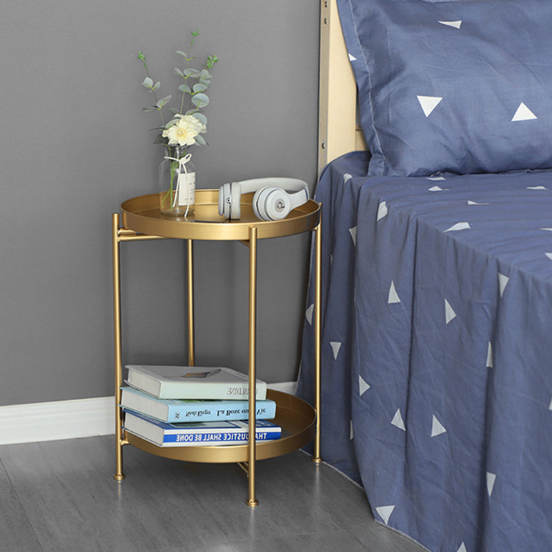 Round Shape Accent Side Table Metal Contemporary with Storage End Table