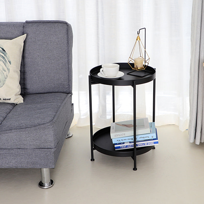 Round Shape Accent Side Table Metal Contemporary with Storage End Table