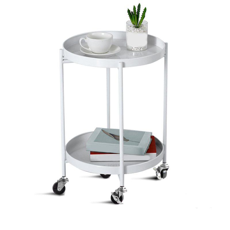 Round Shape Accent Side Table Metal Contemporary with Storage End Table